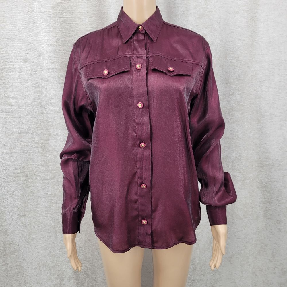 Soffia Vintage Metallic Satin Shirt in Rich Burgundy